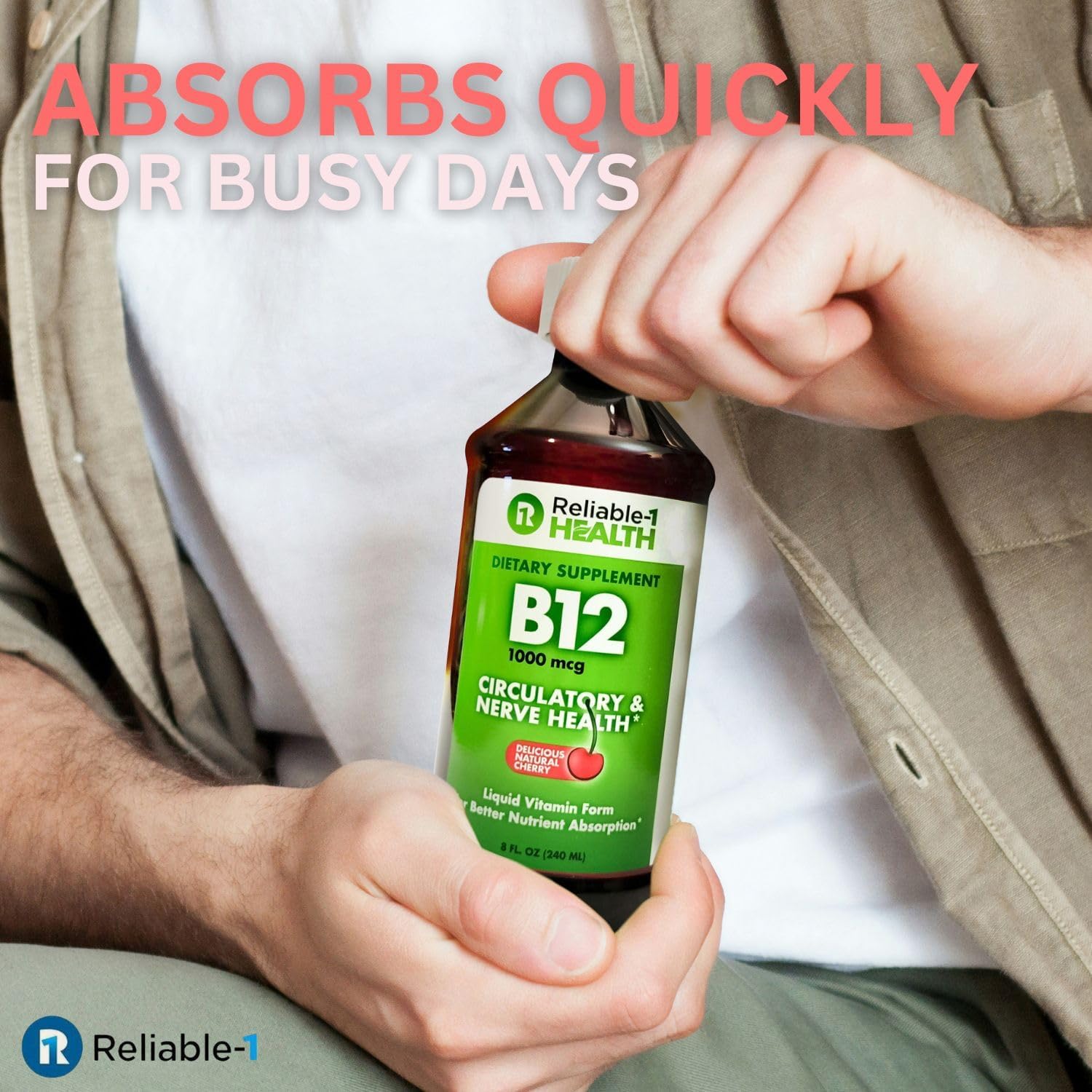 Reliable-1 Laboratories Liquid Vitamin B12 Daily Supplement 1000mcg for Adult Men & Women - Natural Cherry Flavour - görsel 4