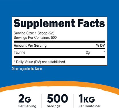 Nutricost Taurine Powder (1kg) - 500 Servings