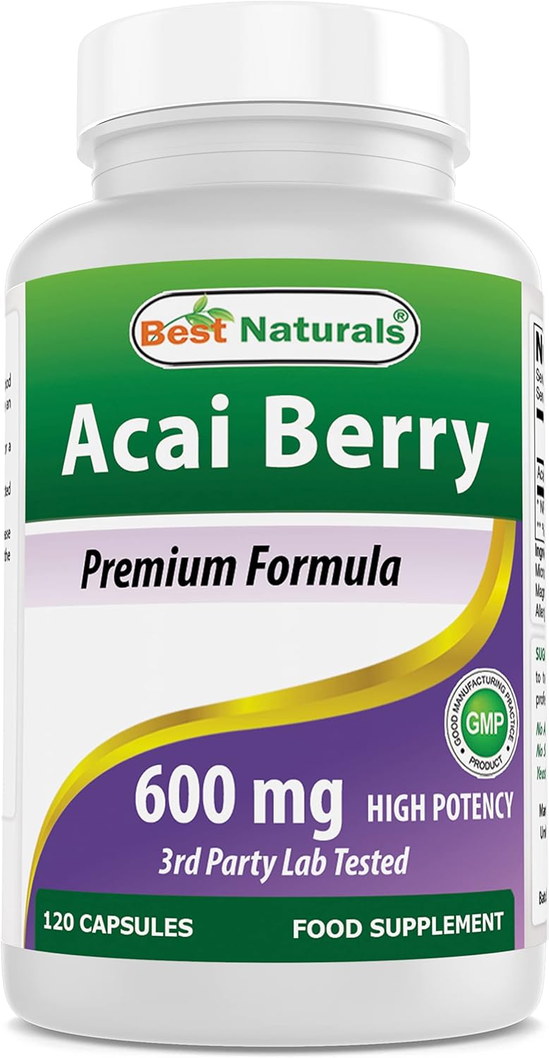 Best Naturals Acai Berry 600mg – 120 Capsules – Pure High Potency Supplement - görsel 1