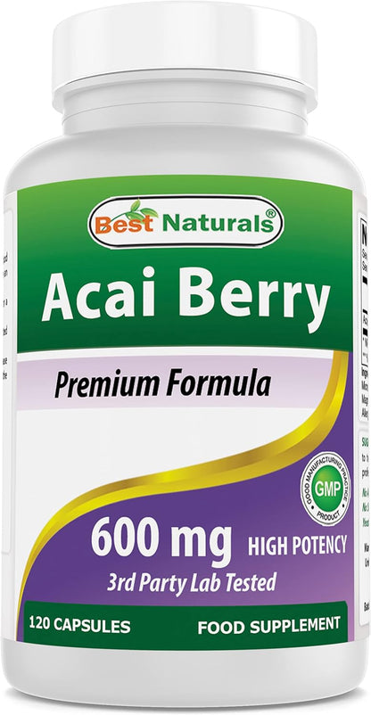 Best Naturals Acai Berry 600mg – 120 Capsules – Pure High Potency Supplement
