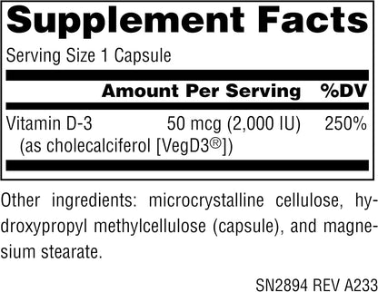Source Naturals Vegan True Non-GMO Vitamin D3, 2,000 IU, 60 Capsules