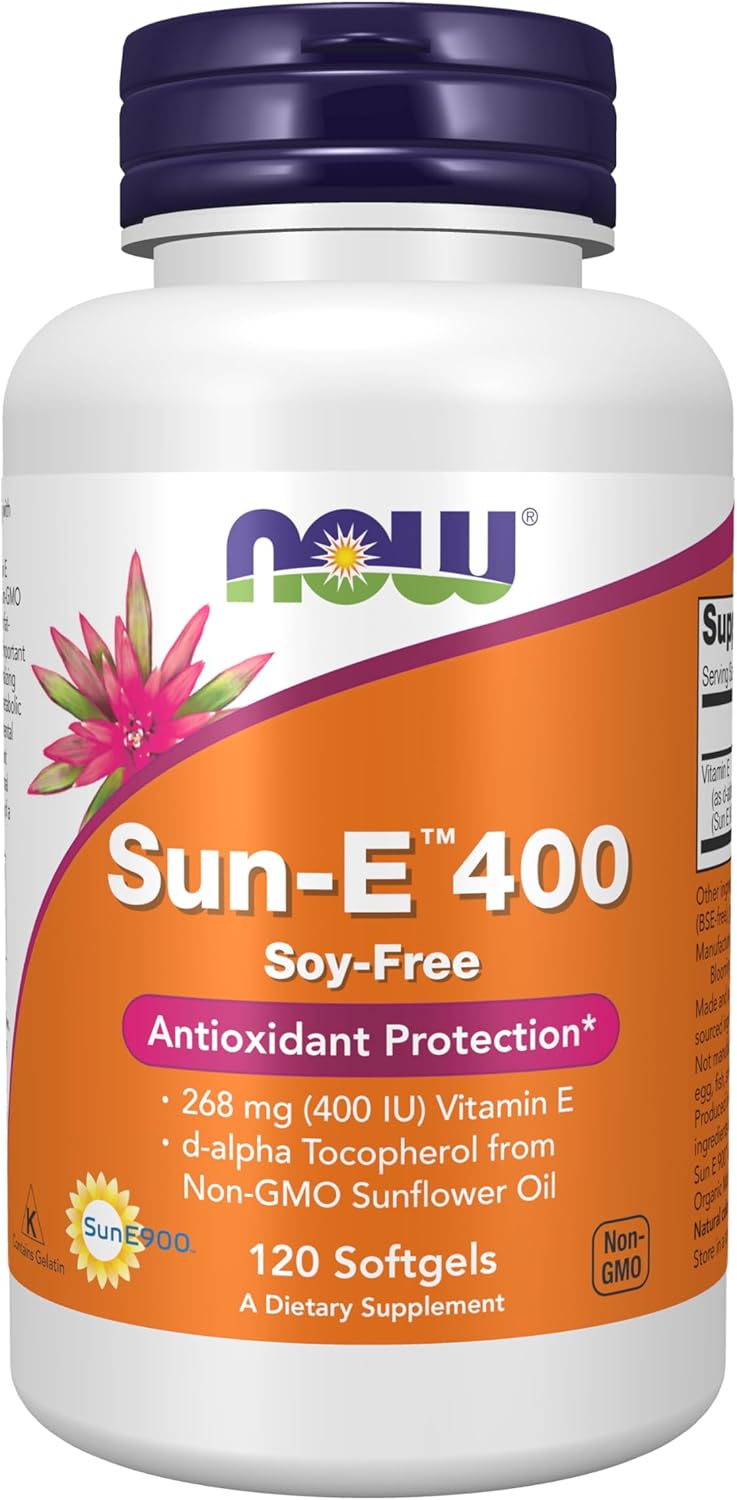 NOW Foods Sun-E 400 IU Vitamin E with d-alpha Tocopherol from Non-GMO Sunflower Oil, 120 Softgels - görsel 1