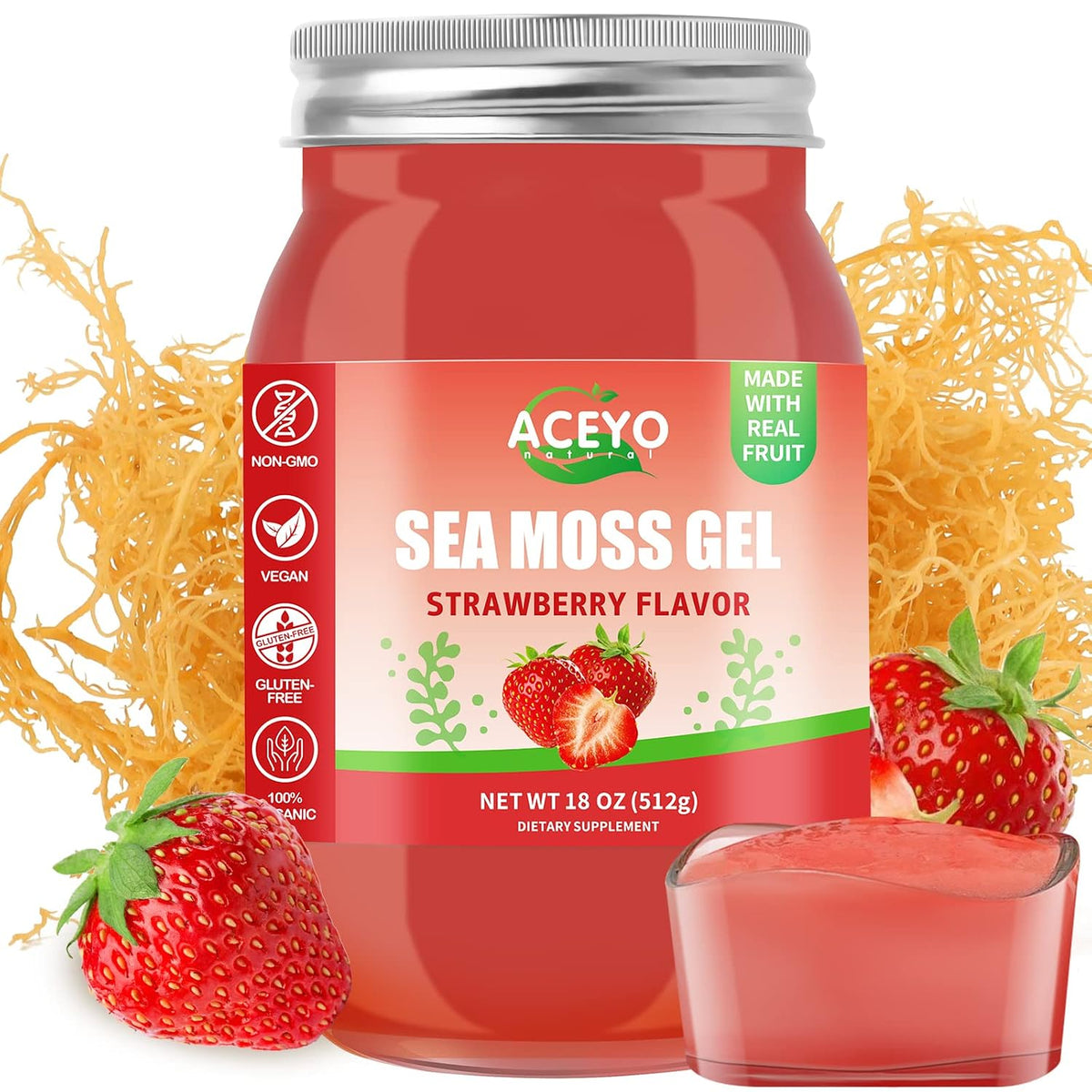 ACEYO Irish Sea Moss Gel – Raw Vegan Strawberry Flavour (340 g) - görsel 7