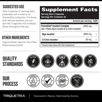 Femositol® Myo-Inositol & D-Chiro Inositol Complex Food Supplement – Clinically Validated 40:1 Ratio (Vitamin B8) | Contributes to Normal Fertility and Hormonal Balance (90 Capsules – 30 Servings)