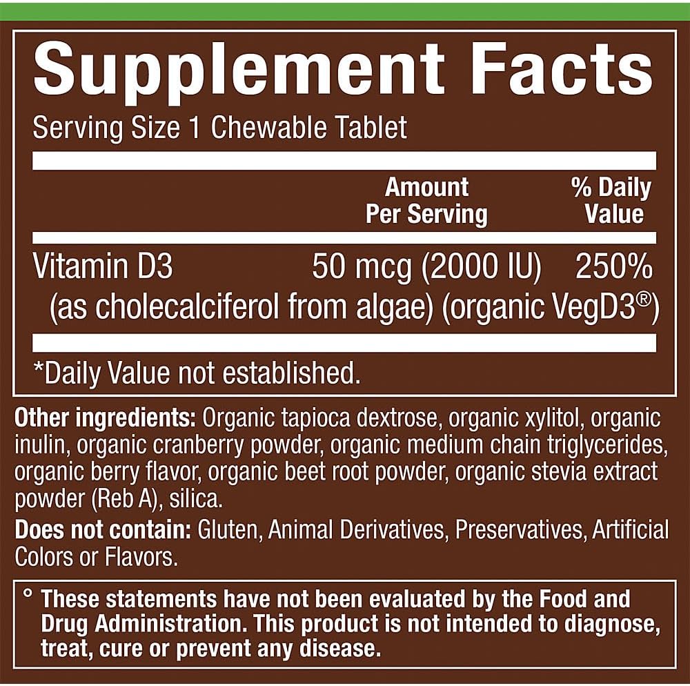 Organic Vitamin D3 50 MCG (2,000 IU) Whole Food Vitamin - Mixed Berry (60 Chewable Tablets) - görsel 2