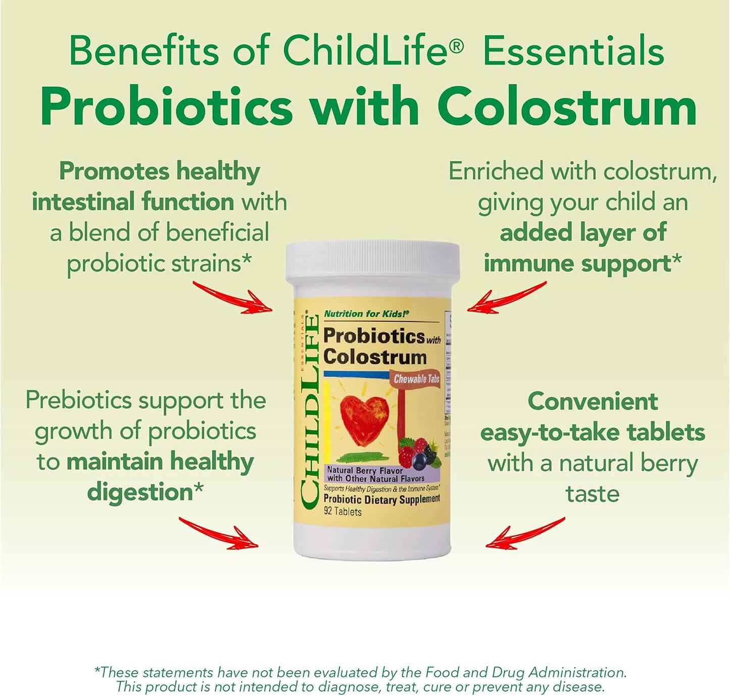 CHILDLIFE ESSENTIALS ChildBiotics with Colostrum - Probiotics for Kids, Chewable Children's Probiotics for Digestive Health, Colostrum for Kids - Natural Berry Flavour, 92 Tablets (Pack of 2) - görsel 5