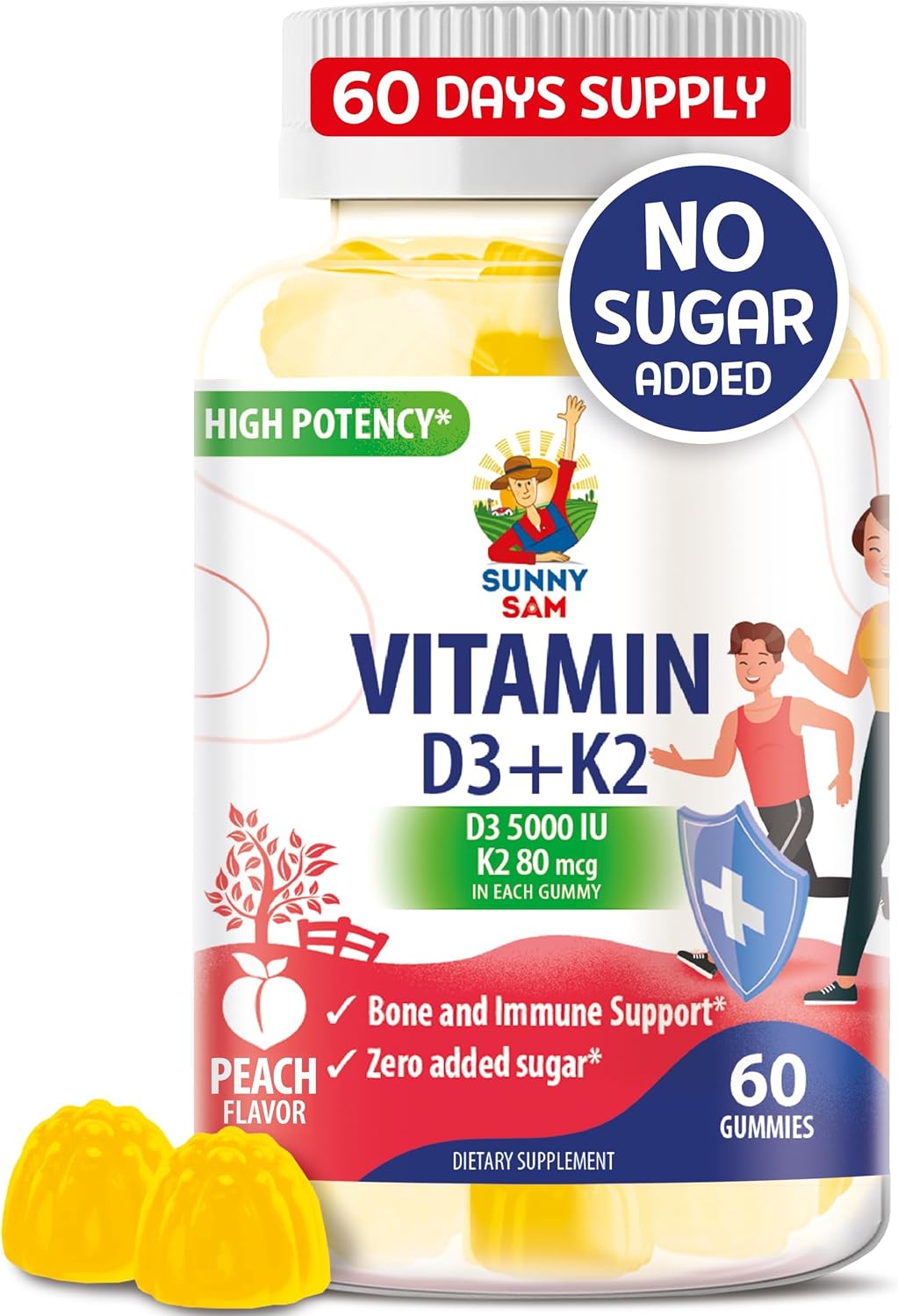 SUNNY SAM Vitamin D3 K2 Gummies - 5000 IU with 80 mcg MK-7 - Sugar-Free, Vegan - 30 Count - görsel 9