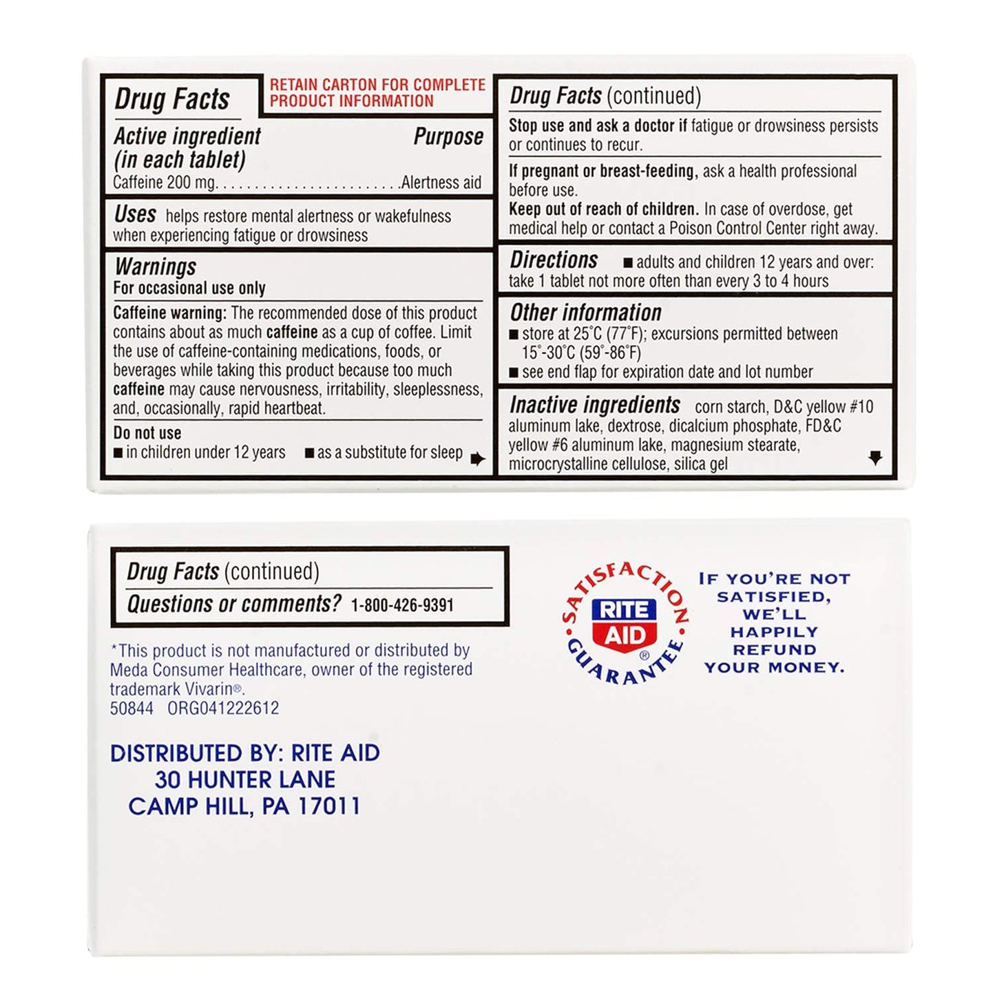 Rite Aid Stay Awake Caffeine Tablets, 200 mg, 100 Tablets - görsel 3