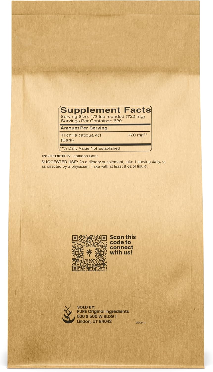PURE ORIGINAL INGREDIENTS Catuaba Bark, 4:1 Extract, Fine Powder, Herbal Supplement (454 g) - görsel 2