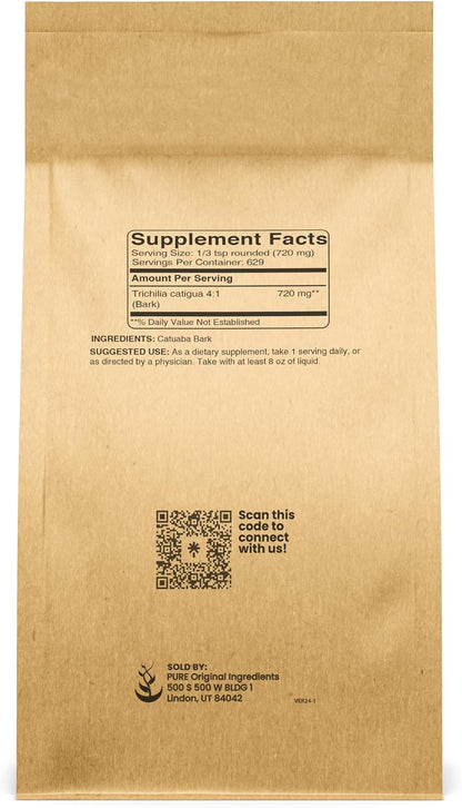 PURE ORIGINAL INGREDIENTS Catuaba Bark, 4:1 Extract, Fine Powder, Herbal Supplement (454 g)