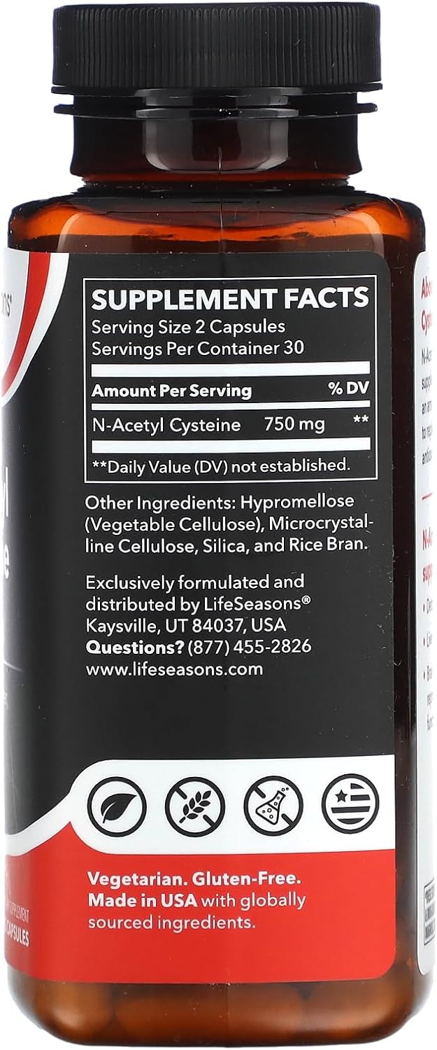 LifeSeasons N-Acetyl Cysteine (NAC) 750 mg – Antioxidant & Detoxification Support – 60 Vegan Capsules - görsel 2