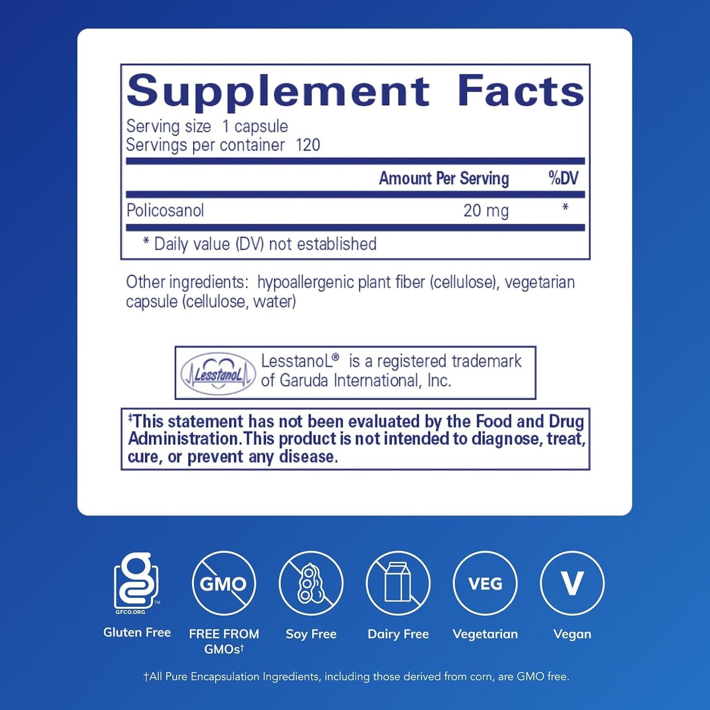 Pure Encapsulations Policosanol 20 mg – Hypoallergenic Supplement for Cardiovascular Health* – 120 Capsules - görsel 2