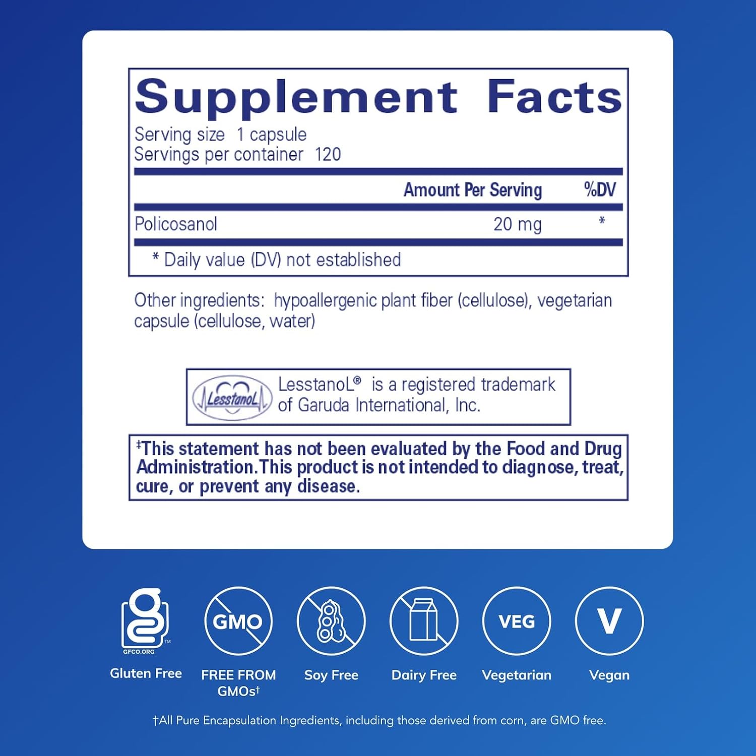 Pure Encapsulations Policosanol 20 mg – Hypoallergenic Supplement for Cardiovascular Health* – 120 Capsules - görsel 2