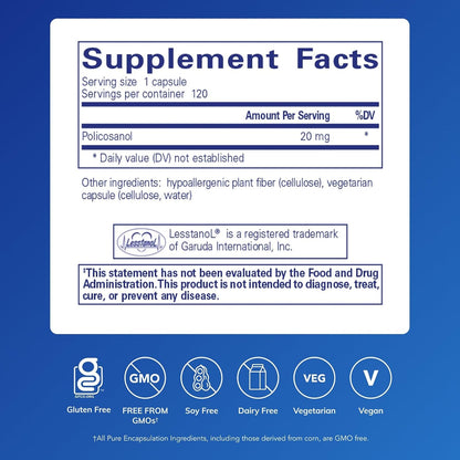 Pure Encapsulations Policosanol 20 mg – Hypoallergenic Supplement for Cardiovascular Health* – 120 Capsules