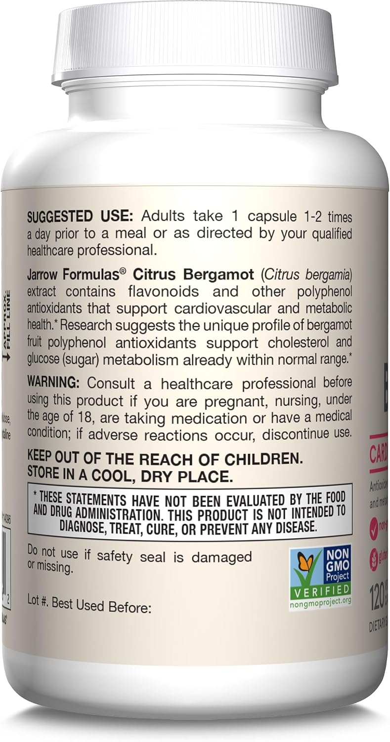 Jarrow Formulae Citrus Bergamot Supplement 500 mg - 120 Veggie Caps - Antioxidant Support for Cardiovascular & Metabolic Health - görsel 9