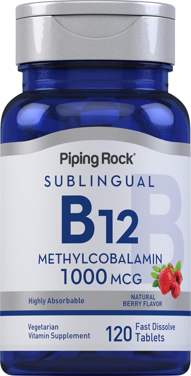 Piping Rock Vitamin B12 1000 mcg Sublingual Tablets - Methylcobalamin, Berry Flavour - 120 Count - görsel 1