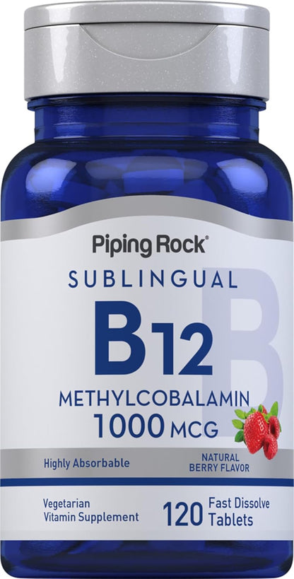 Piping Rock Vitamin B12 1000 mcg Sublingual Tablets - Methylcobalamin, Berry Flavour - 120 Count