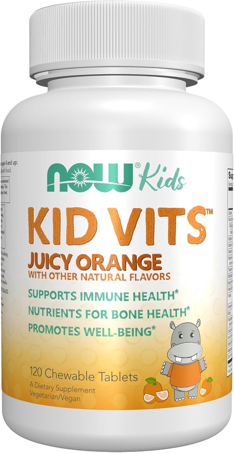 NOW Foods Kid Vits Multivitamin - Juicy Orange - 120 Chewable Tablets - görsel 1