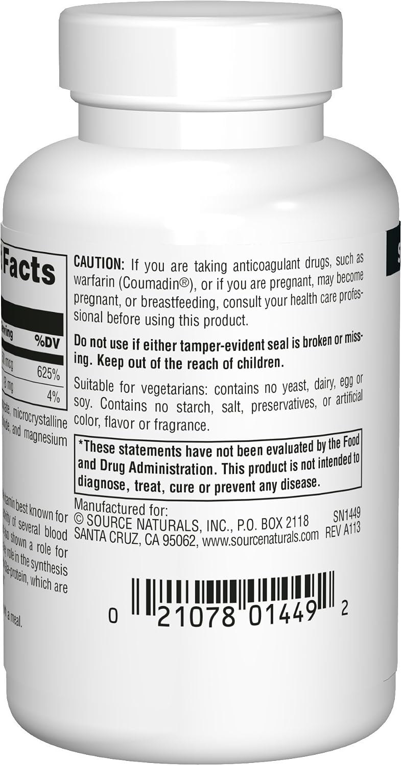 Source Naturals Vitamin K, Supports Normal Bone Health, 100 Tablets - görsel 3