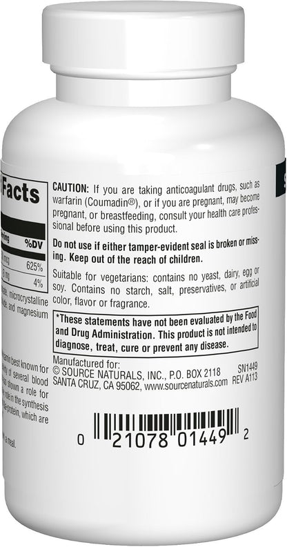 Source Naturals Vitamin K, Supports Normal Bone Health, 100 Tablets