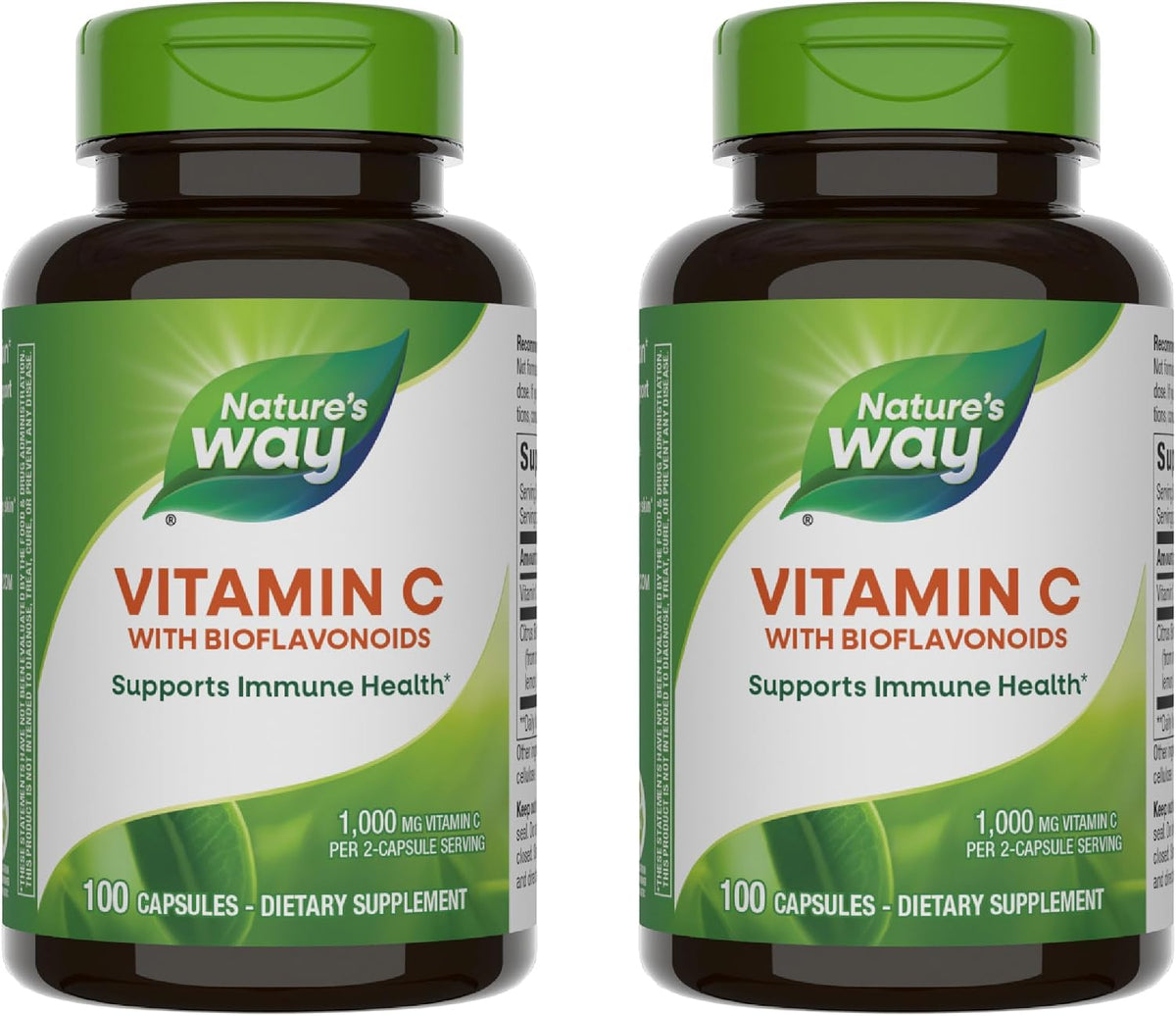 Nature's Way Vitamin C 500 mg with Bioflavonoids, 1000 mg per Serving, 100 Capsules (Pack of 2) - görsel 1