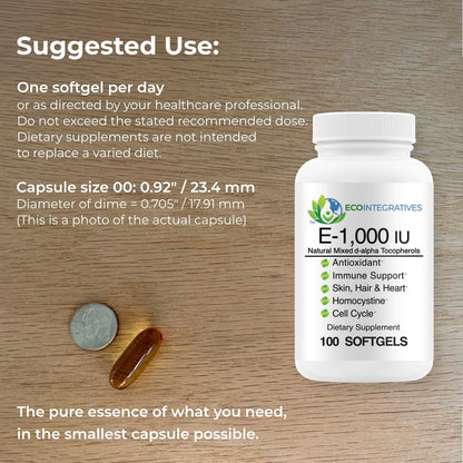 EcoIntegratives E-1,000 IU Natural Vitamin E with Mixed Tocopherols - 100 Soft gel capsule Capsules