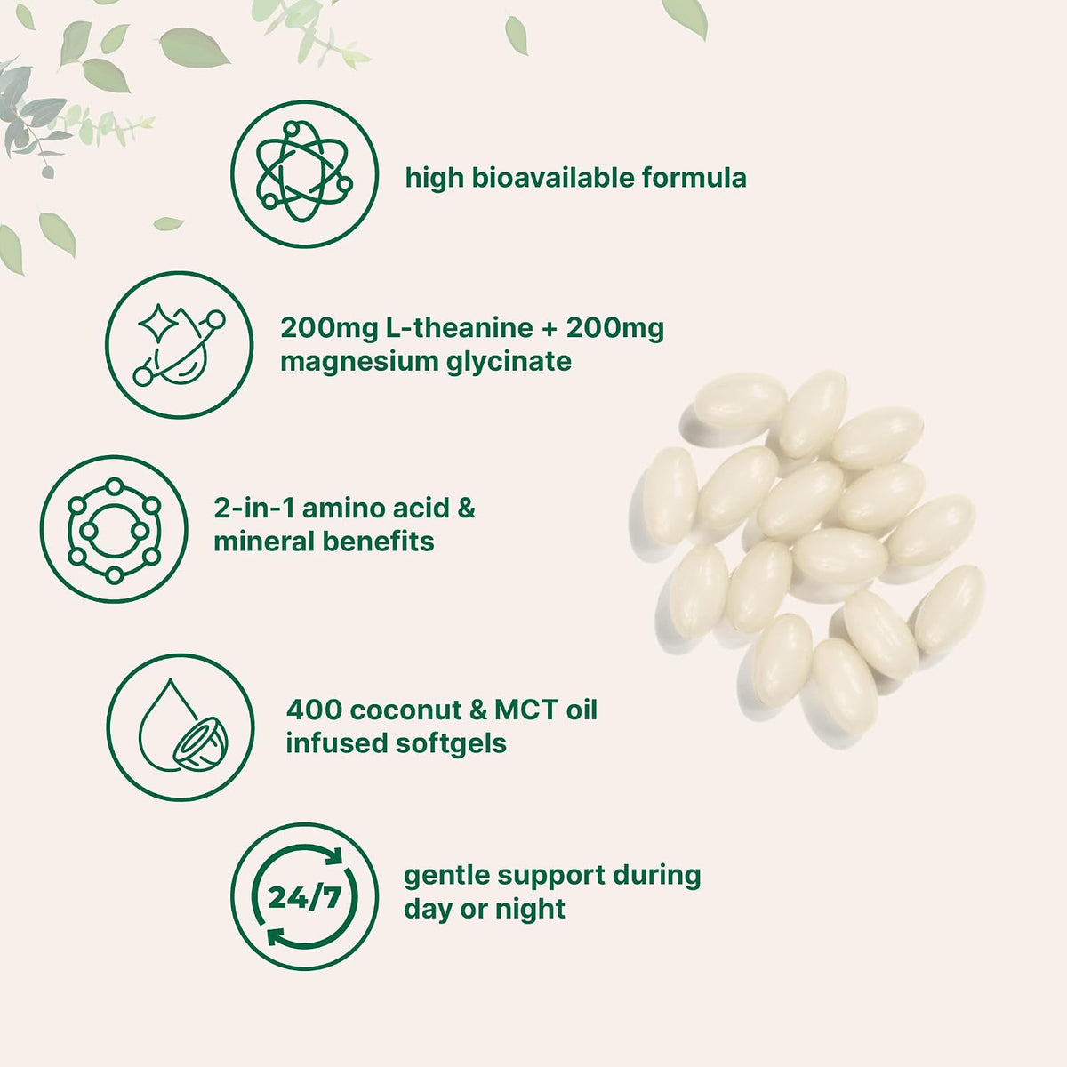 Micro Ingredients L-Theanine 200mg with Magnesium Glycinate – 400 Soft gel capsules - görsel 3