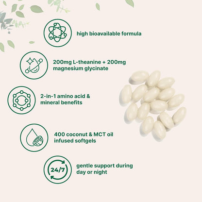 Micro Ingredients L-Theanine 200mg with Magnesium Glycinate – 400 Soft gel capsules