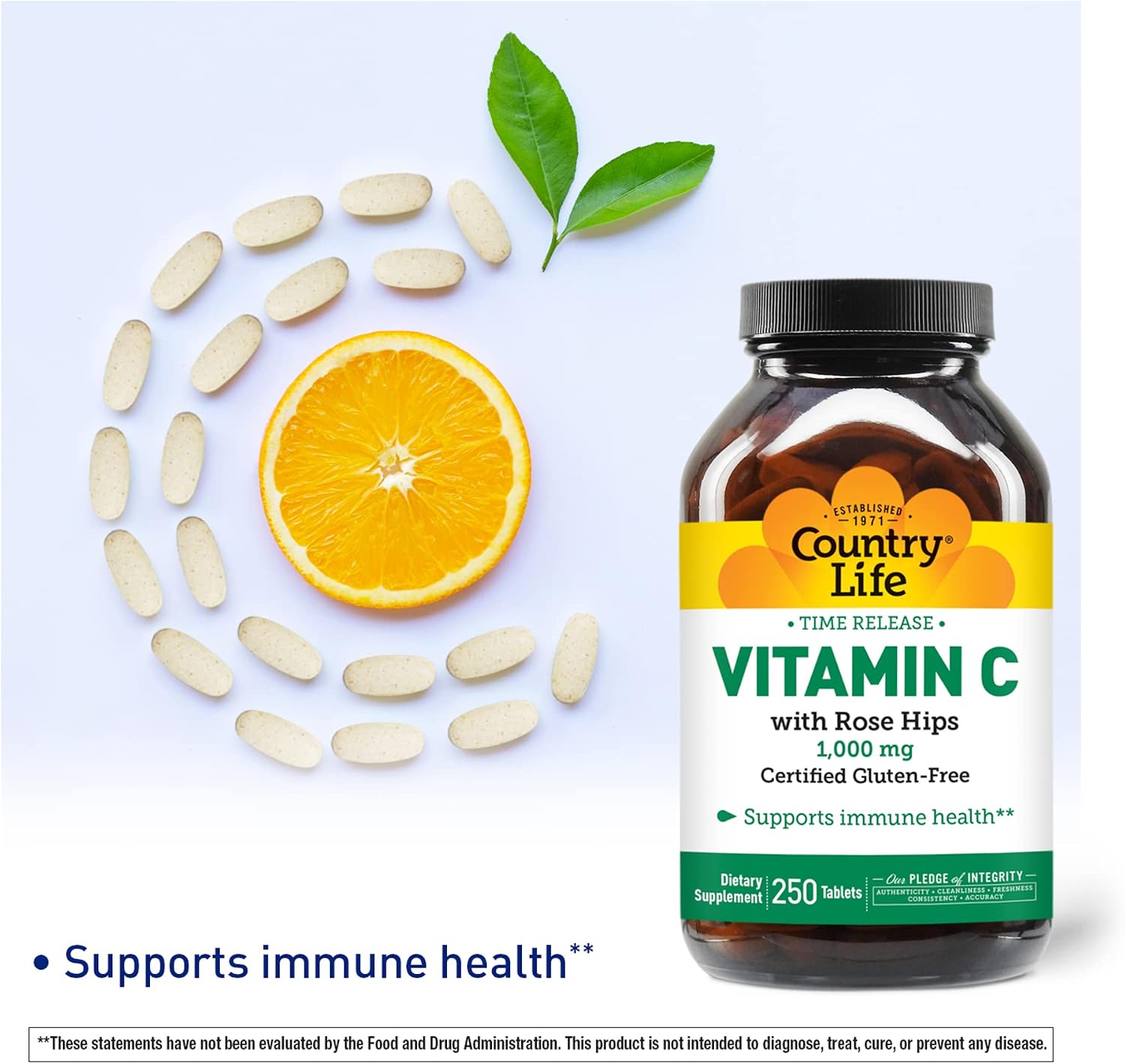 Country Life Time Release Vitamin C with Rose Hips, 1000mg, 250 Tablets - görsel 4