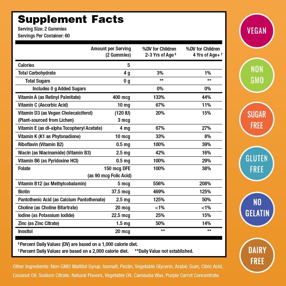 NutraChamps 120 Gummy Vitamins for Kids (Pack of 2), Sugar Free Kids Vitamins Gummy Multivitamin, Vegan & Non-GMO, Strawberry, Passionfruit, Peach & Cherry - görsel 4