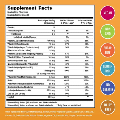 NutraChamps 120 Gummy Vitamins for Kids (Pack of 2), Sugar Free Kids Vitamins Gummy Multivitamin, Vegan & Non-GMO, Strawberry, Passionfruit, Peach & Cherry