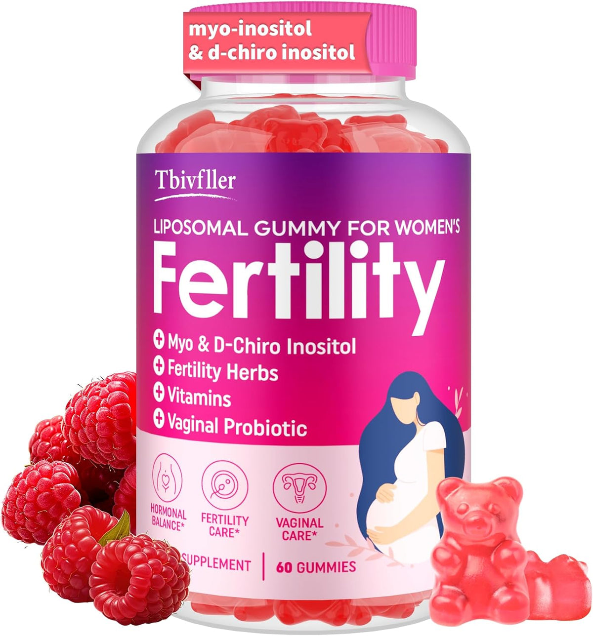 Fertility Supplements for Women with Myo-Inositol & D-Chiro Inositol, Folate, and Herbs – Prenatal Gummies (Raspberry) - görsel 1