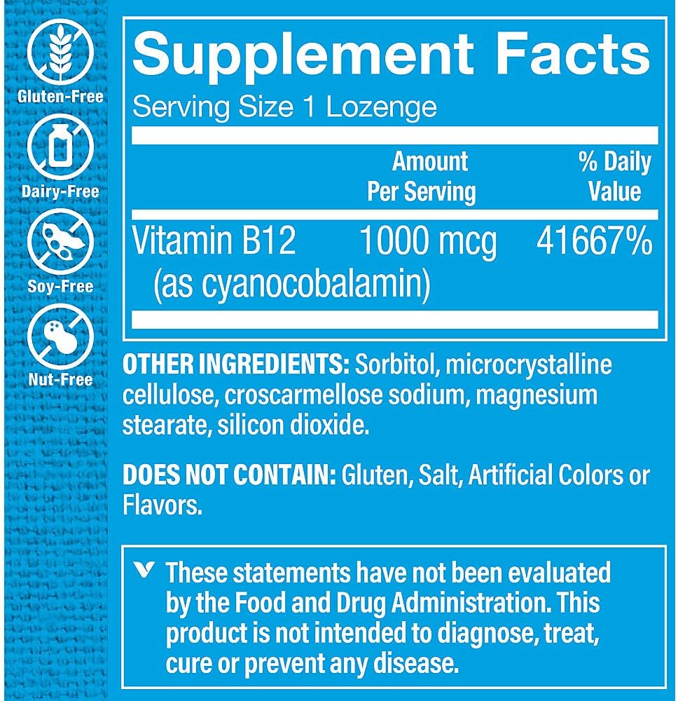 The Vitamin Shoppe Vitamin B12 1,000mcg Dissolvable Lozenges – Energy Metabolism, Nervous System & Red Blood Cell Support - görsel 2