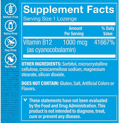 The Vitamin Shoppe Vitamin B12 1,000mcg Dissolvable Lozenges – Energy Metabolism, Nervous System & Red Blood Cell Support