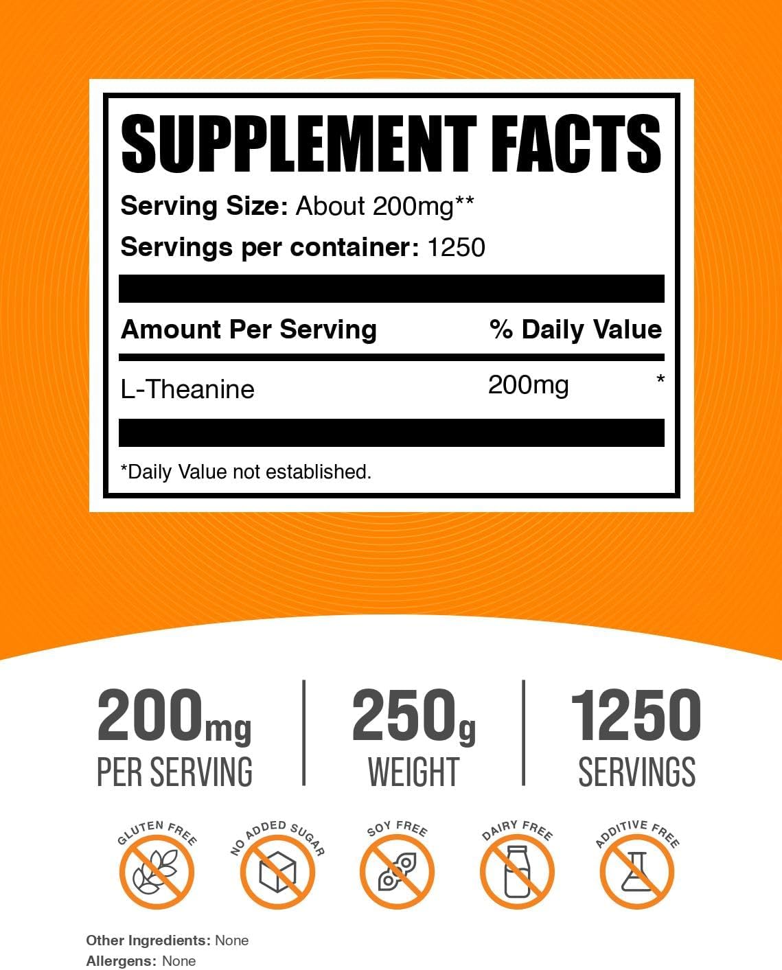 BulkSupplements.com L-Theanine Powder - Pure L-Theanine Supplement, 200mg per Serving, 250g - görsel 2
