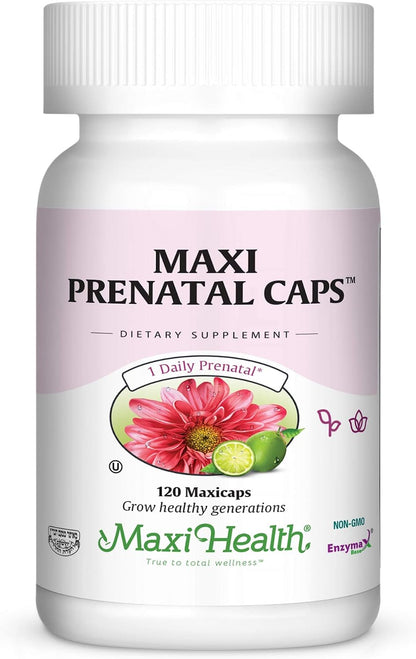 Maxi Health Prenatal Vitamins – Complete Pregnancy Multivitamin with Folic Acid, Iron, Vitamin D3, B12, Zinc & Biotin – 120 Capsules