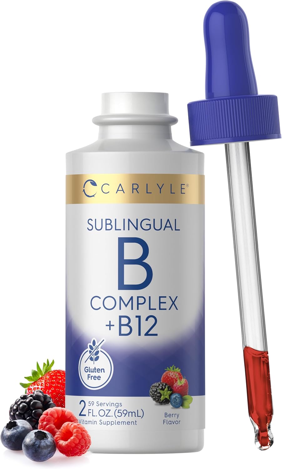 Carlyle Vitamin B Complex Sublingual | 60 ml | Liquid Drops | with B12 | Berry Flavour | Vegetarian, Non-GMO & Gluten-free Supplement - görsel 1
