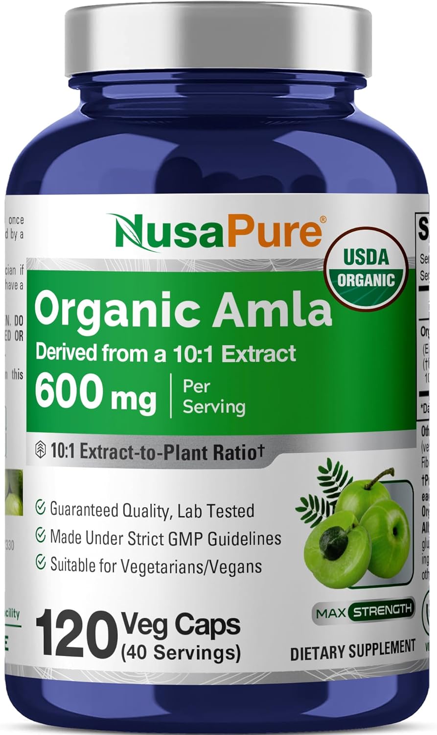 NusaPure Organic Amla Capsules 600 mg, 120 Vegetarian Capsules - görsel 1
