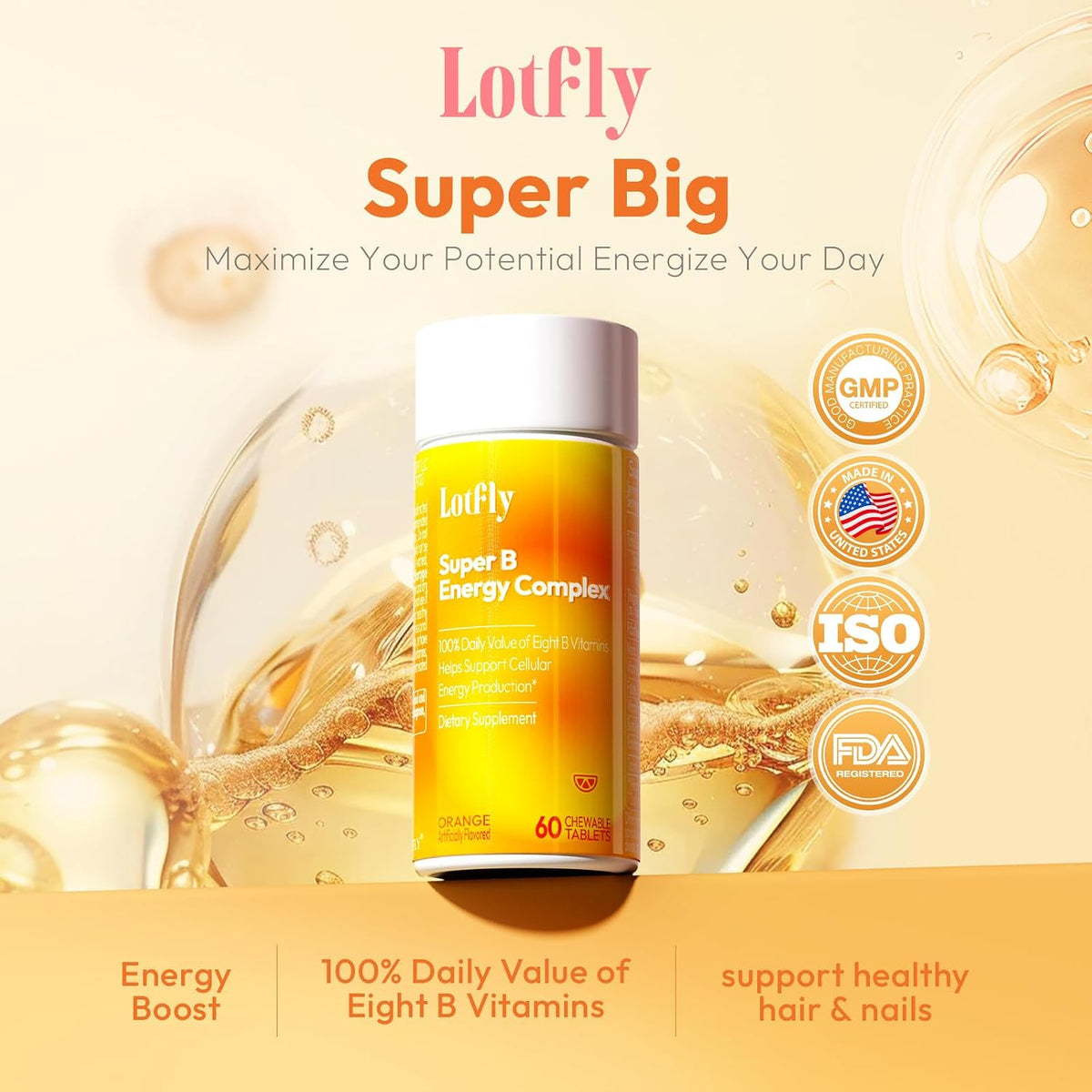 LOTFLY Vitamin B Complex – 120 Chewable Tablets with B1, B2, B3, B5, B6, B7, B9, B12 & Taurine - görsel 2
