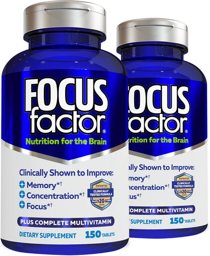 Focus Factor Nutrition for the Brain – Complete Multivitamin with Bacopa Monnieri & Tyrosine (150 Tablets, Pack of 2)
