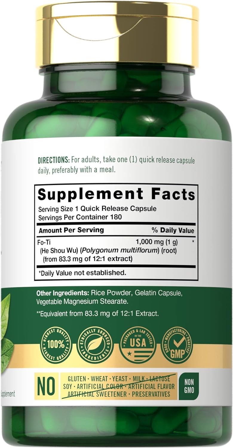 Carlyle Fo-Ti Supplement | 180 Capsules | He-Shou-Wu Root Extract | Non-GM and Gluten-free - görsel 2