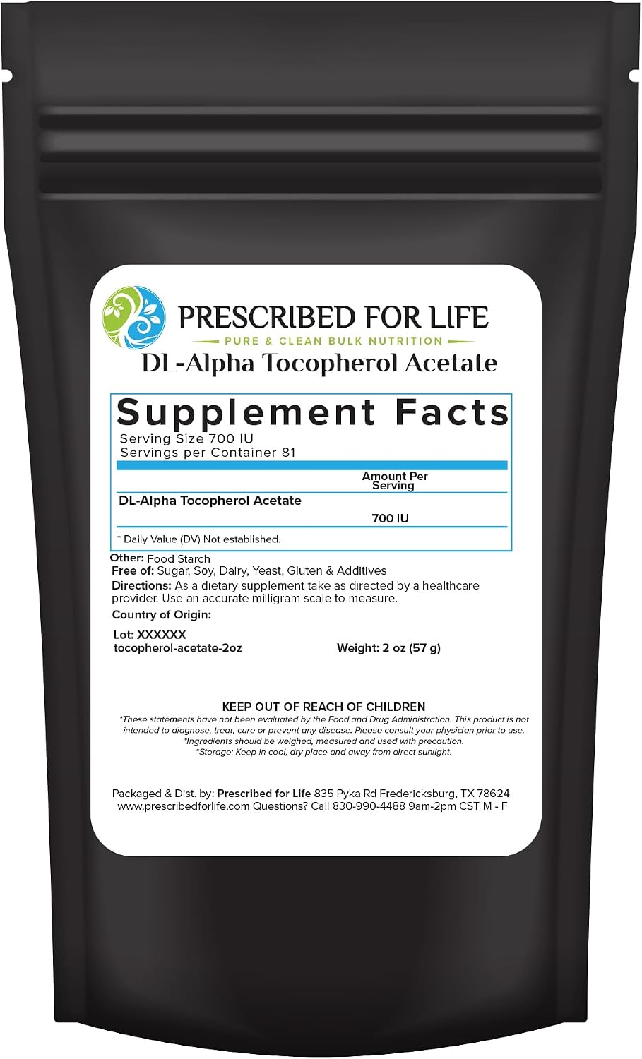 Prescribed For Life Tocopherol Acetate Powder, Water Soluble Alpha Vitamin E, 700 IU/g Powder, Vegan, Gluten-free, Non GMO (113g) - görsel 8