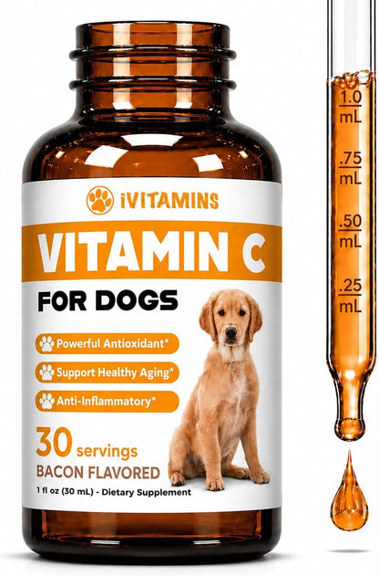 Vitamin C for Dogs - Supports Immune Health - Liquid - Dog Supplement - Bacon Flavour - 30 ml