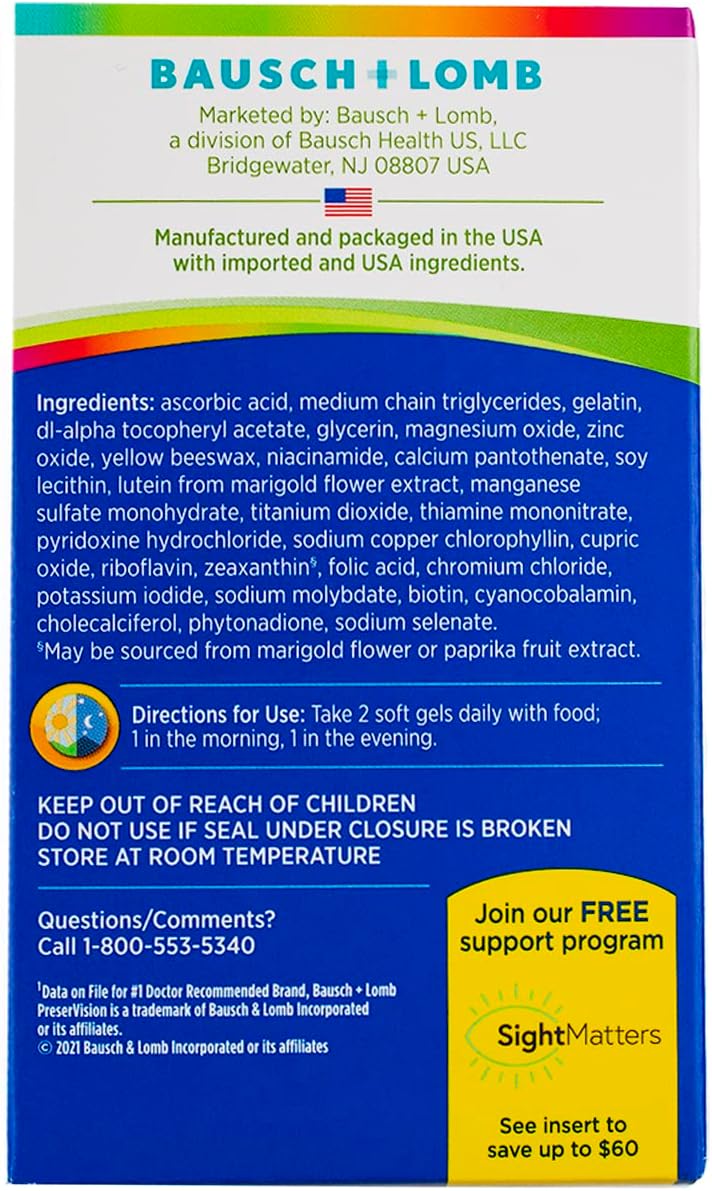 Bausch + Lomb PreserVision Eye Vitamin Mineral, 100 Soft Gels (Pack of 2) - görsel 3