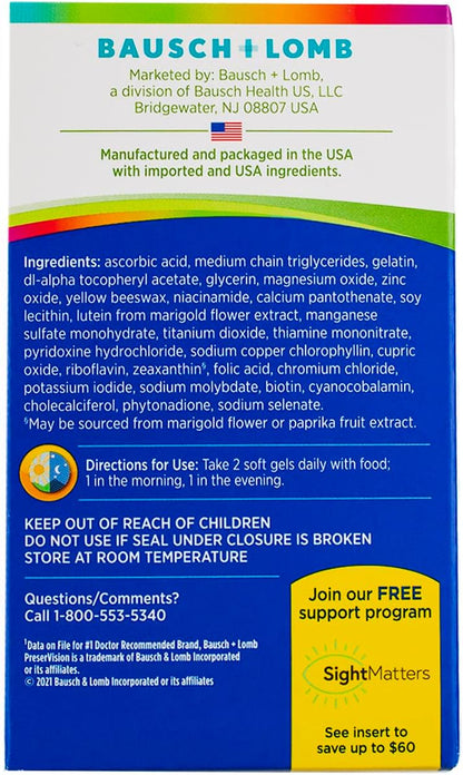 Bausch + Lomb PreserVision Eye Vitamin Mineral, 100 Soft Gels (Pack of 2)