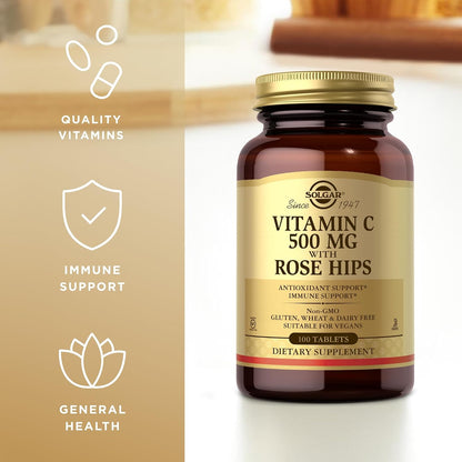 Solgar Vitamin C 500 mg with Rose Hips, 100 Tablets