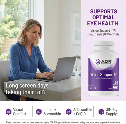 AOR Vision Support II 60 Soft gel capsules, 30-Day Supply – with Lutein, Zeaxanthin, Astaxanthin – Non-GMO, Gluten-free