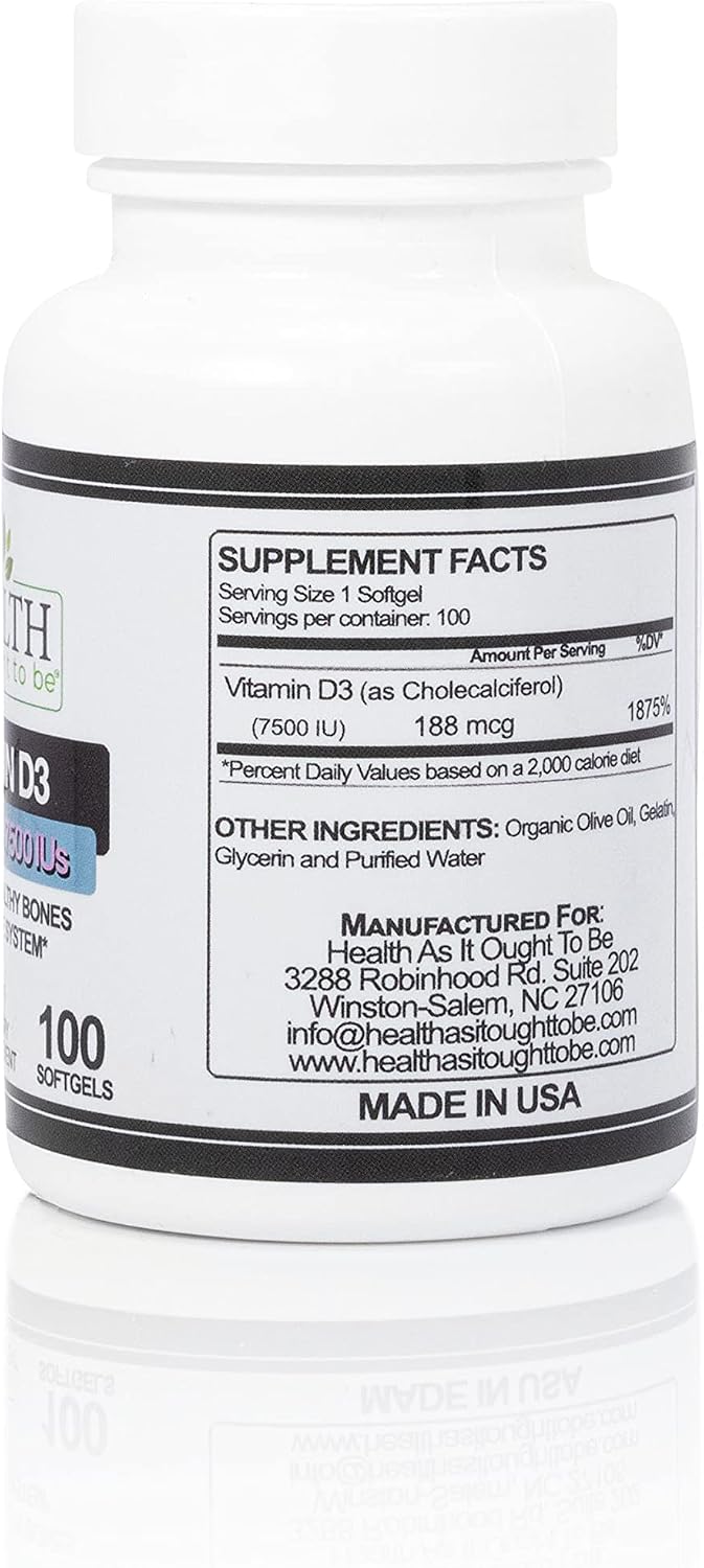 Vitamin D3 7500 IU Supplement – 100 Softgels – Doctor Formulated - görsel 2