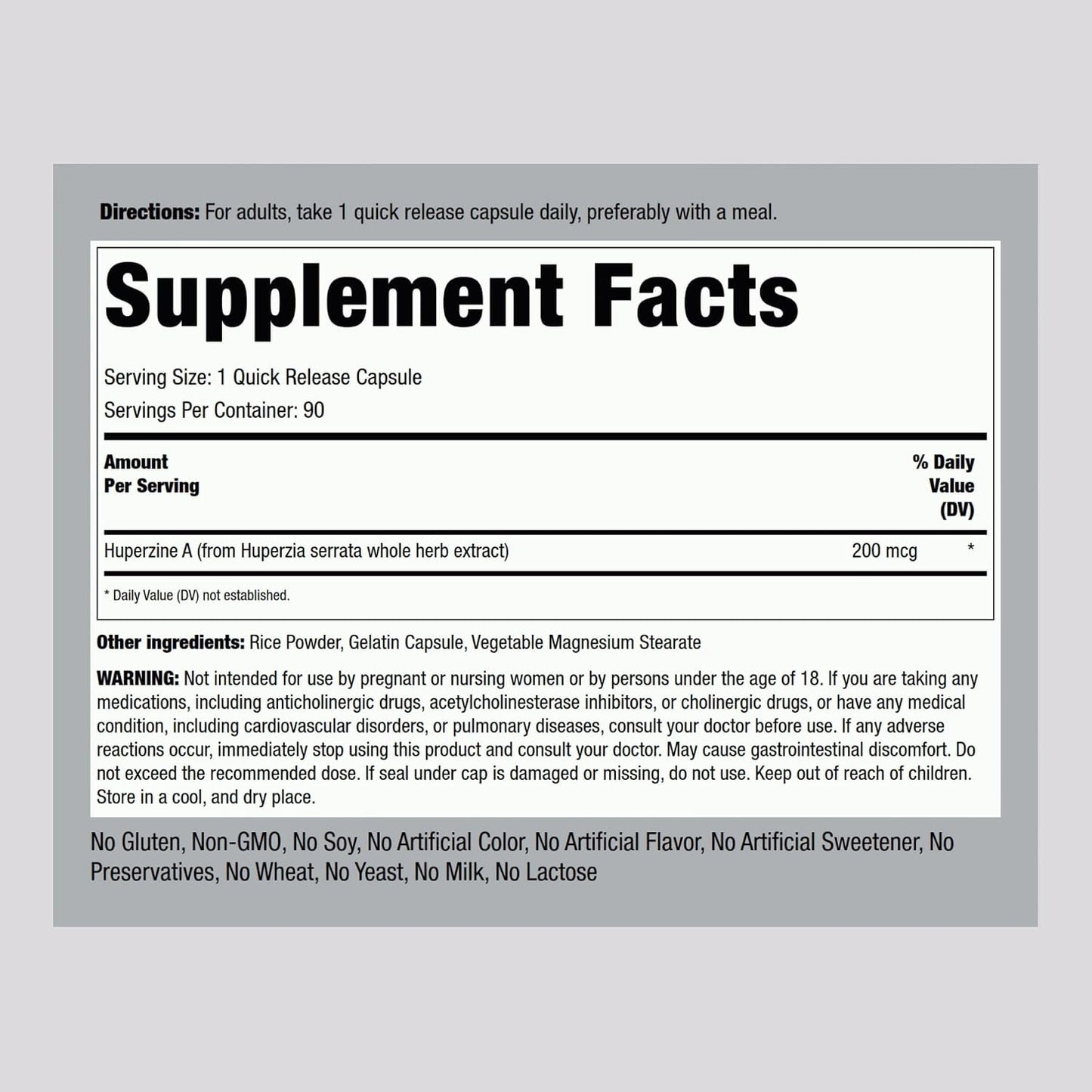 Piping Rock Huperzine A Supplement, 200mcg, 90 Fast Release Capsules, Non-GMO and Gluten-free - görsel 2