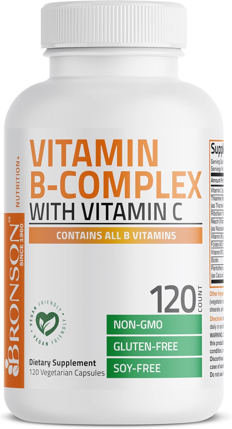 Bronson Vitamin B Complex with Vitamin C, 120 Vegetarian Capsules - görsel 5